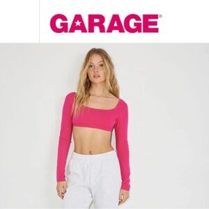 Garage Long Sleeve Scoop Micro Top Hot Pink Size Small